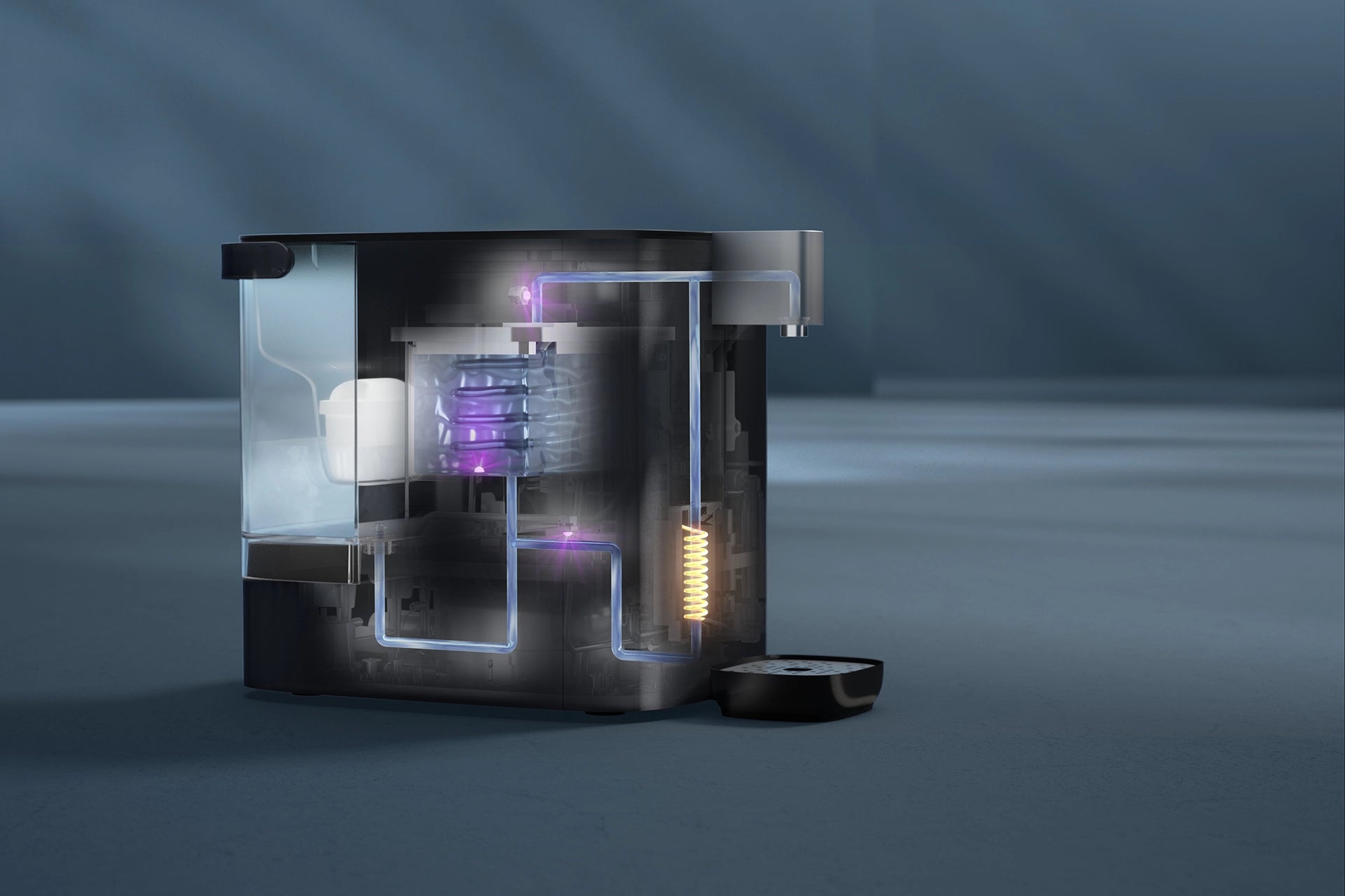 BRITA YOURCE cool filtration graphic showing internal water flow, filtration components and cooling system inside the appliance